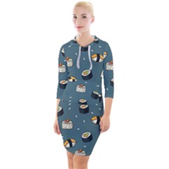 Sushi Pattern Quarter Sleeve Hood Bodycon Dress