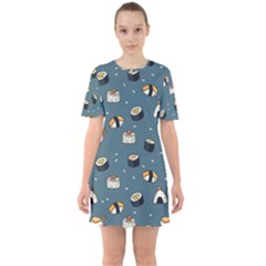 Sushi Pattern Sixties Short Sleeve Mini Dress