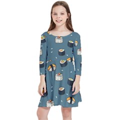 Sushi Pattern Kids  Quarter Sleeve Skater Dress