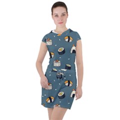 Sushi Pattern Drawstring Hooded Dress by Jancukart