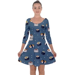 Sushi Pattern Quarter Sleeve Skater Dress