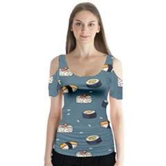 Sushi Pattern Butterfly Sleeve Cutout Tee 