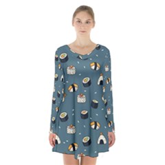 Sushi Pattern Long Sleeve Velvet V-neck Dress