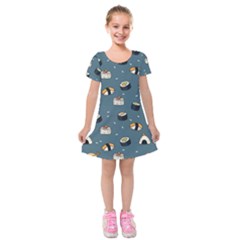 Sushi Pattern Kids  Short Sleeve Velvet Dress