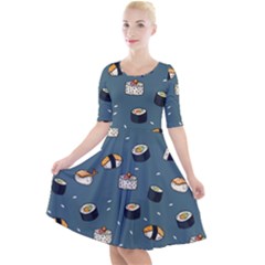 Sushi Pattern Quarter Sleeve A-line Dress by Jancukart