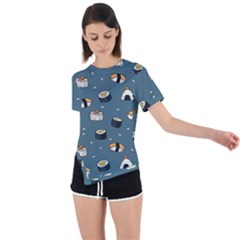 Sushi Pattern Asymmetrical Short Sleeve Sports Tee