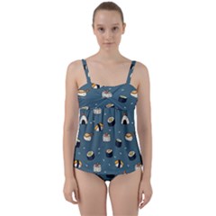 Sushi Pattern Twist Front Tankini Set by Jancukart