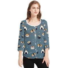 Sushi Pattern Chiffon Quarter Sleeve Blouse