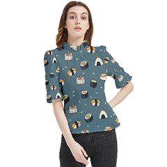 Sushi Pattern Frill Neck Blouse