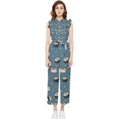 Sushi Pattern Women s Frill Top Chiffon Jumpsuit