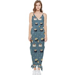 Sushi Pattern Sleeveless Tie Ankle Chiffon Jumpsuit