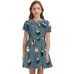 Sushi Pattern Kids  Bow Tie Puff Sleeve Dress