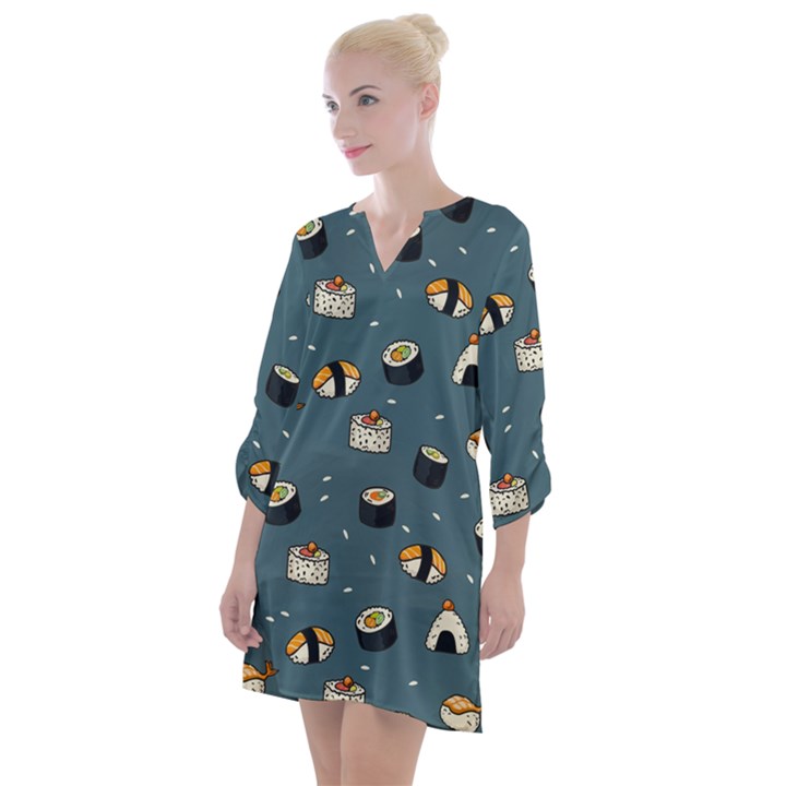 Sushi Pattern Open Neck Shift Dress