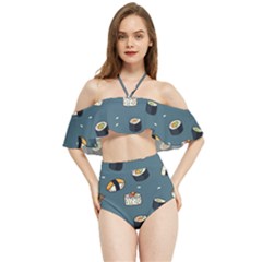 Sushi Pattern Halter Flowy Bikini Set 