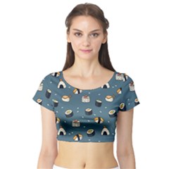 Sushi Pattern Short Sleeve Crop Top