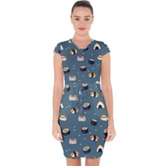 Sushi Pattern Capsleeve Drawstring Dress 