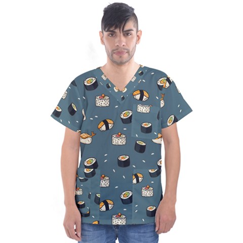 Sushi Pattern Men s V-neck Scrub Top by Jancukart