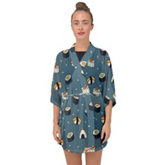 Sushi Pattern Half Sleeve Chiffon Kimono