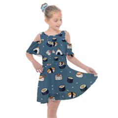 Sushi Pattern Kids  Shoulder Cutout Chiffon Dress by Jancukart