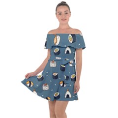 Sushi Pattern Off Shoulder Velour Dress