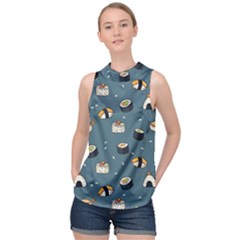 Sushi Pattern High Neck Satin Top