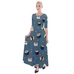 Sushi Pattern Half Sleeves Maxi Dress