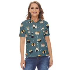 Sushi Pattern Women s Short Sleeve Double Pocket Shirt