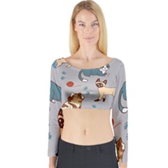 Cats Pattern Long Sleeve Crop Top