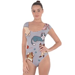 Cats Pattern Short Sleeve Leotard  by Jancukart