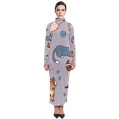 Cats Pattern Turtleneck Maxi Dress