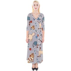 Cats Pattern Quarter Sleeve Wrap Maxi Dress