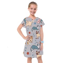 Cats Pattern Kids  Drop Waist Dress