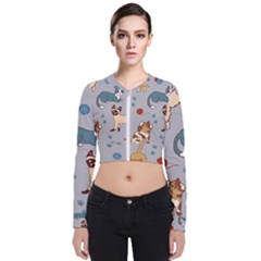 Cats Pattern Long Sleeve Zip Up Bomber Jacket