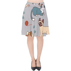 Cats Pattern Velvet High Waist Skirt