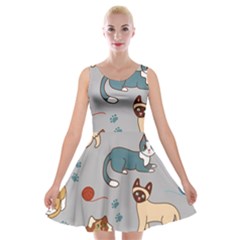 Cats Pattern Velvet Skater Dress