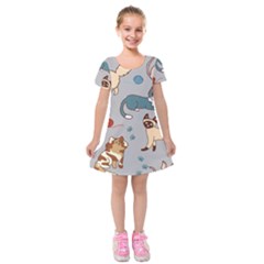 Cats Pattern Kids  Short Sleeve Velvet Dress