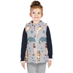 Cats Pattern Kids  Hooded Puffer Vest