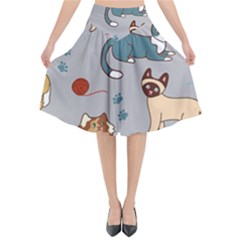 Cats Pattern Flared Midi Skirt