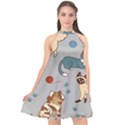 Cats Pattern Halter Neckline Chiffon Dress  View1