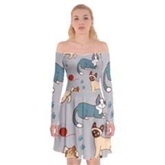 Cats Pattern Off Shoulder Skater Dress