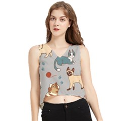 Cats Pattern V-neck Cropped Tank Top