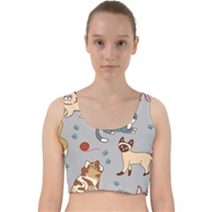 Cats Pattern Velvet Racer Back Crop Top