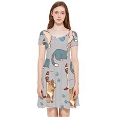 Cats Pattern Inside Out Cap Sleeve Dress