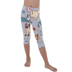 Cats Pattern Kids  Lightweight Velour Capri Leggings  by Jancukart