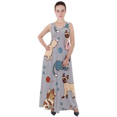 Cats Pattern Empire Waist Velour Maxi Dress