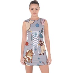 Cats Pattern Lace Up Front Bodycon Dress by Jancukart