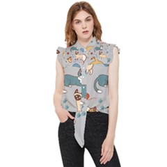 Cats Pattern Frill Detail Shirt