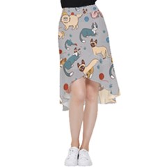 Cats Pattern Frill Hi Low Chiffon Skirt