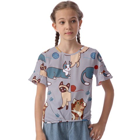 Cats Pattern Kids  Cuff Sleeve Scrunch Bottom Tee by Jancukart