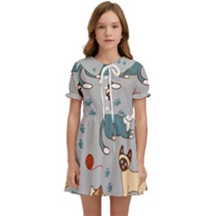 Cats Pattern Kids  Sweet Collar Dress